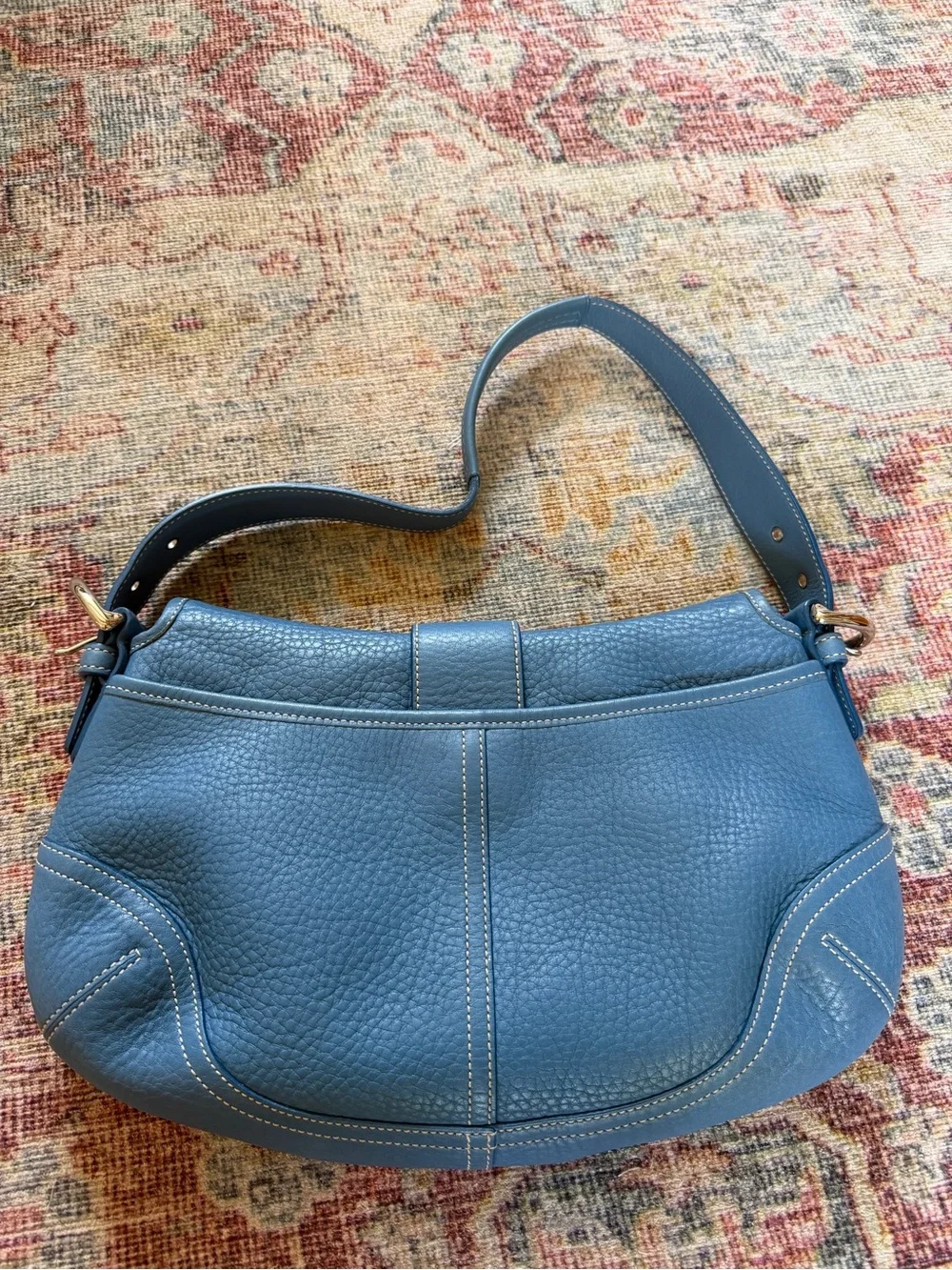 Coach Vintage Soho Flap Bag Pebbled Leather in Aqua Blue Collectible - Picture 6 of 11